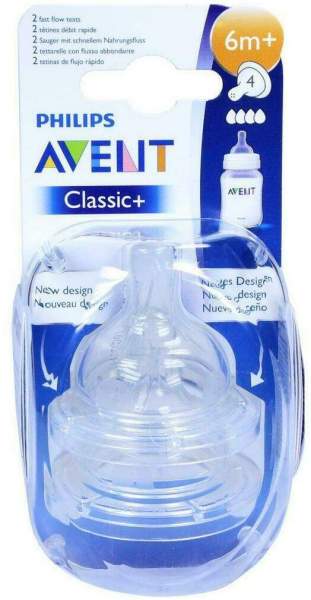 Avent Sauger Airflex 4-Loch 2x Schneller Nahrungsfluss 6m+nahr