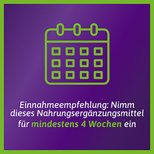 Femibion: Kalender-Symbol weist darauf hin, dass das Nahrungsergänzungsmittel für mindestens 4 Wochen eingenommen werden sollte.