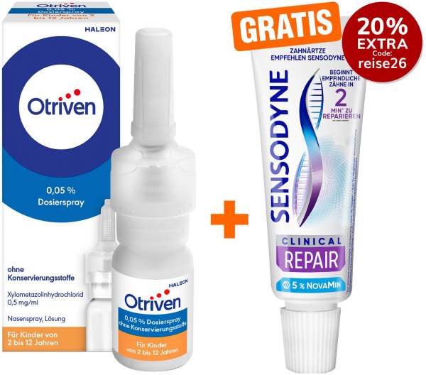 Otriven 0,05 % Dosierspray ohne Konservierungsstoffe für Kinder 10 ml + gratis Sensodyne Clinical Repair Zahnpasta 15 ml