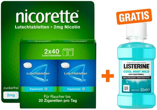 Nicorette Freshmint 2 mg 80 Lutschtabletten + gratis Listerine Cool Mint 80 ml
