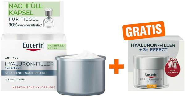 Eucerin Anti Age Hyaluron Filler Nachtpflege Refill 50 ml + gratis Hyaluron Filler Tagespflege LSF30 20 ml