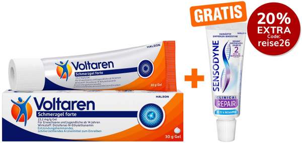 Voltaren Schmerzgel forte 30 g Gel + gratis Sensodyne Clinical Repair Zahnpasta 15 ml