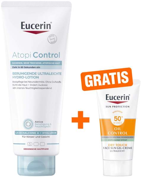 Eucerin AtopiControl Hydro-Lotion 400 ml + gratis Eucerin Sun Gelcreme Oil Control 20 ml