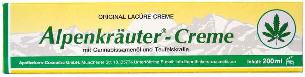 Alpenkräuter Creme Lacure M.Cannabisöl und Teufelskralle 200ml