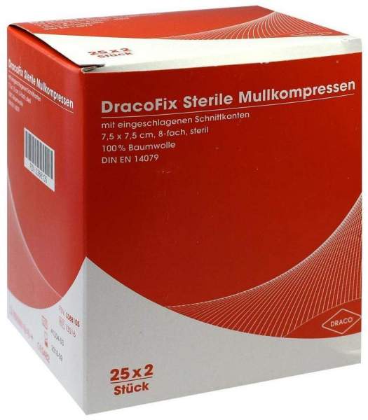 Dracofix Peel Kompressen Steril 7,5 X 7,5 cm 8fach 25 X 2