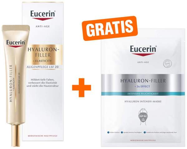 Eucerin Hyaluron Filler + Elasticity Augenpflege LSF15 15 ml + gratis Anti Age Hyaluron Filler Intensiv Maske 1 Stück