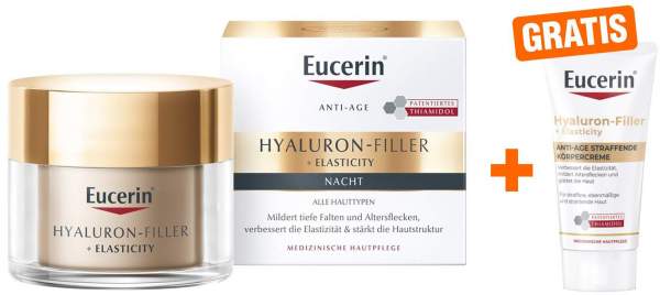 Eucerin Anti Age Hyaluron Filler + Elasticity Nachtpflege 50 ml + gratis Körpercreme 20 ml