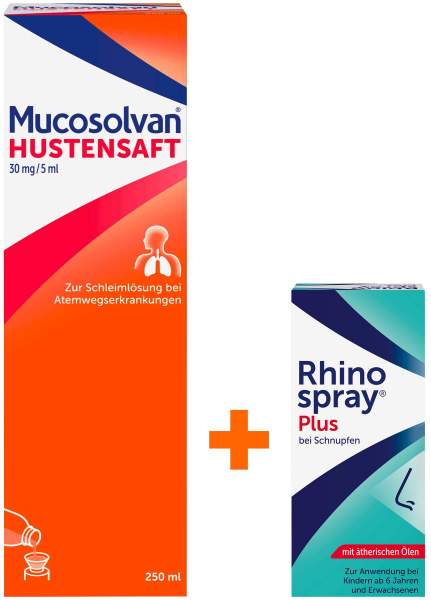 Mucosolvan Saft 30 mg pro 5 ml 250 ml + Rhinospray Plus bei Schnupfen mit Feindosierer 10 ml