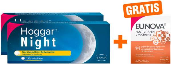 Hoggar Night 25 mg 2 x 20 Schmelztabletten + gratis Eunova VivaChrono 2 x 10 Tabletten