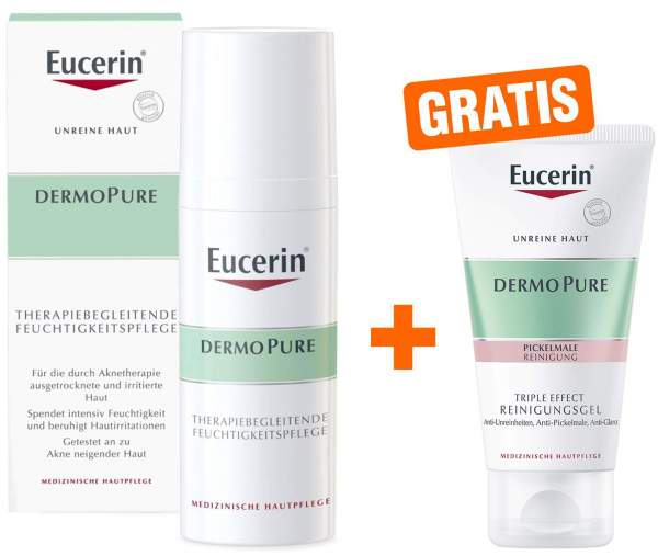 Eucerin DermoPure therapiebegleitende Feuchtigkeitscreme + gratis Triple Effect Reinigungsgel 75 ml