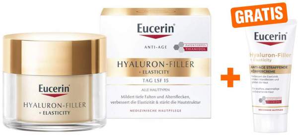Eucerin Anti Age Hyaluron Filler + Elasticity Tagespflege 50 ml + gratis Körpercreme 20 ml
