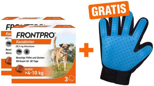 Frontpro 28 mg für Hunde 4-10 kg 2 x 3 Kautabletten + gratis Fellhandschuh 1 Stück
