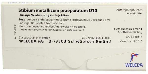 Stibium Metallicum Praeparatum D 10 Weleda 8 X 1 ml Ampullen