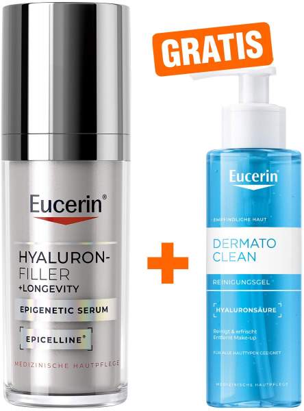 Eucerin Hyaluron - Filler + Longevity Epigenetic Serum 30 ml + gratis Eucerin DermoClear Hyaluron Reinigungsgel 200 ml