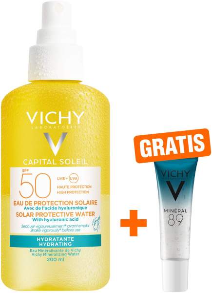 Vichy Capital Soleil mit Hyaluron Sonnenspray LSF 50 200 ml + gratis Mineral 89 10 ml