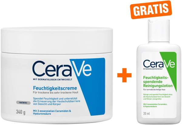 CeraVe Feuchtigkeitscreme 340 g + gratis feuchtigkeitsspendende Reinigungslotion 20 ml