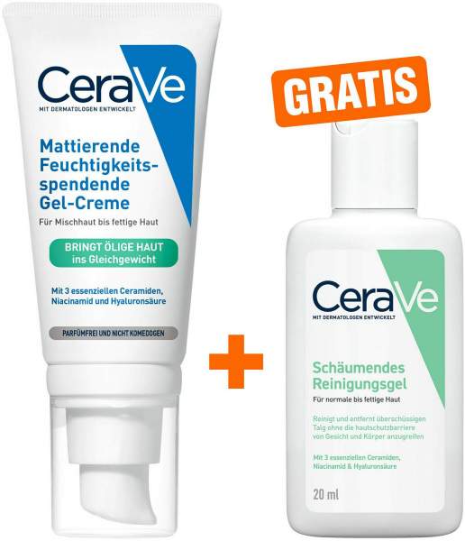 CeraVe Mattierenede Feuchtigkeitsspendende Gel Creme 52 ml + gratis CeraVe Schäumendes Reinigungsgel 20 ml