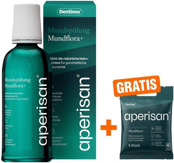 Aperisan Mundspülung Mundflora+ 400 ml + gratis Aperisan Zahnputztabs 5 Stück
