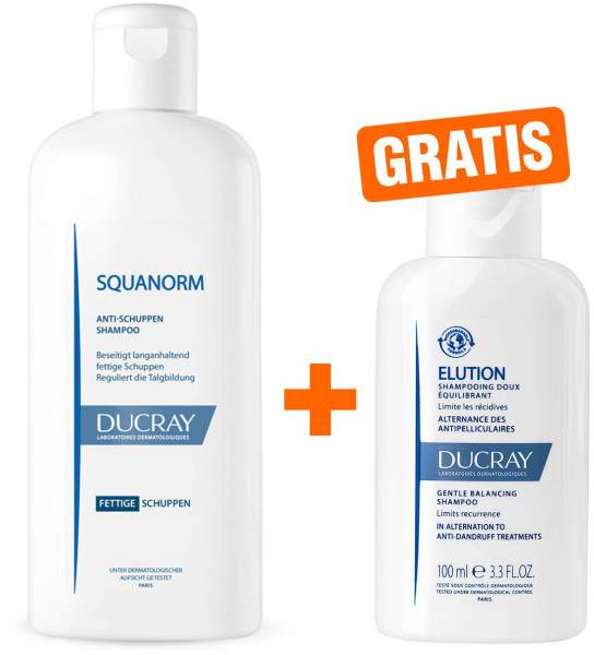 Ducray Squanorm Fettige Schuppen Shampoo 200ml + gratis Elution ausgl. Shampoo 100 ml