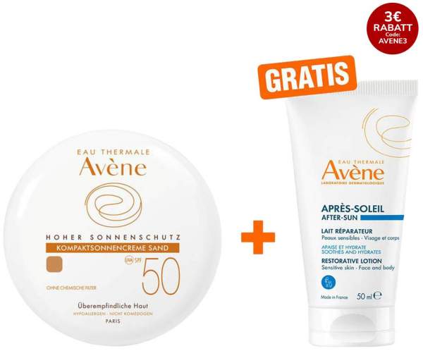 Avene Kompaktsonnencreme SPF 50 sand 10 g Creme + gratis Repair - Lotion nach der Sonne 50 ml