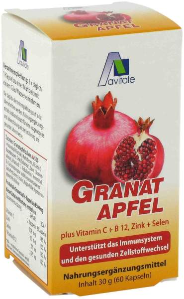 Granatapfel 500 mg Plus Vitaminc + B12 + Zink + Selen 60 Kapseln