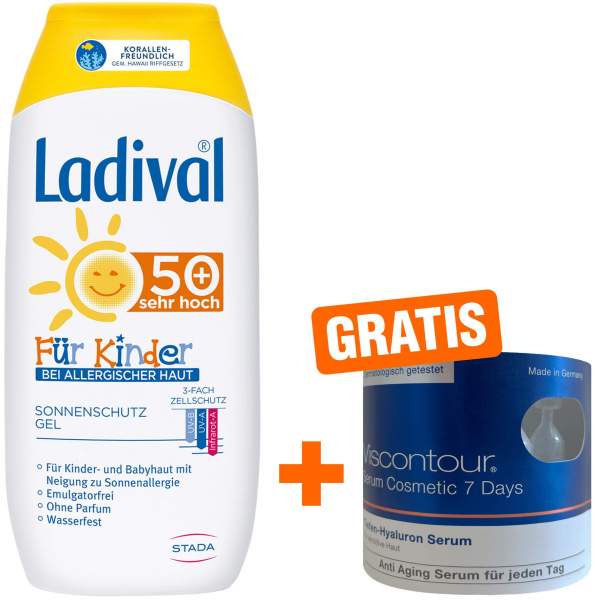 Ladival Kinder allerg. Haut LSF50+ 200 ml + gratis Viscontour Serum 7 Ampullen