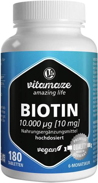 Biotin 10 mg hochdosiert vegan 180 Tabletten