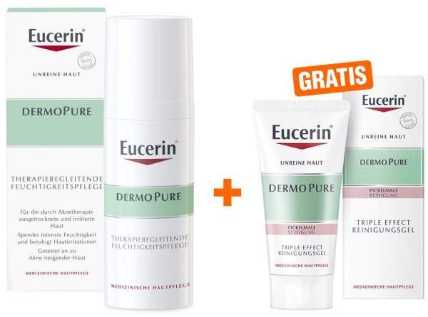 Eucerin DermoPure therapiebegleitende Feuchtigkeitscreme + gratis Triple Effect Reinigungsgel 5 ml