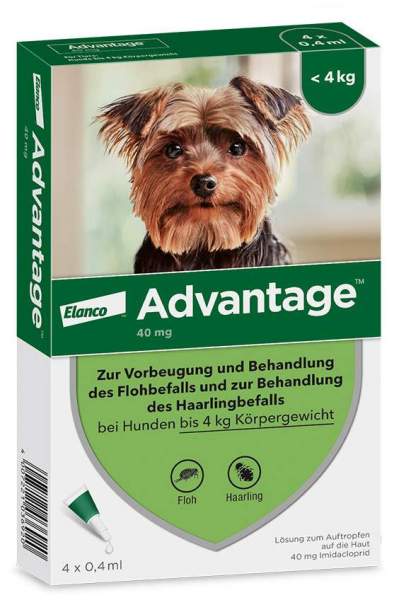 Advantage 40 Lösung für Hunde bis 4 kg 4 Einzeldosispipetten