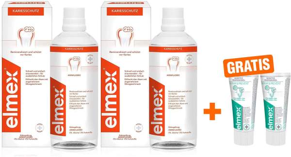 Elmex Kariesschutz 2 x 400 ml Zahnspülung + gratis Sensitive Professional Repair &amp; Prevent 2 x 20 ml