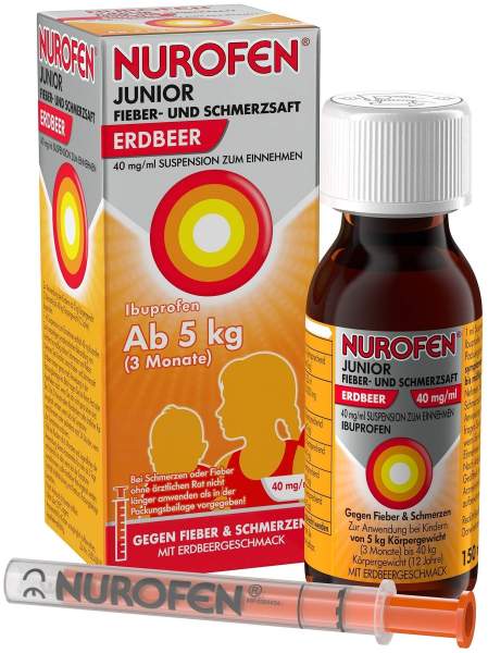 Nurofen Junior Fieber- &amp; Schmerzsaft 40 mg pro 1 ml Erdbeere 150 ml