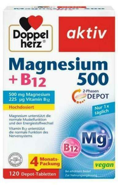 Doppelherz Aktiv Magnesium 500 + B12 2 Phasen Depot 120 Tabletten
