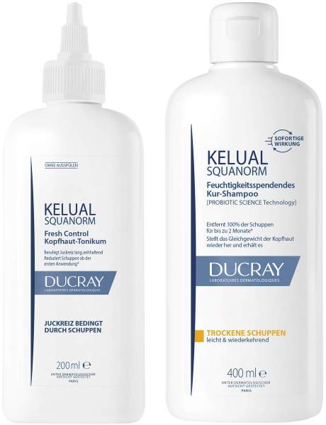 Ducray Kelual Squanorm Kopfhaut Tonikum 200 ml + Kelual Squanorm trockene Schuppen 400 ml Shampoo