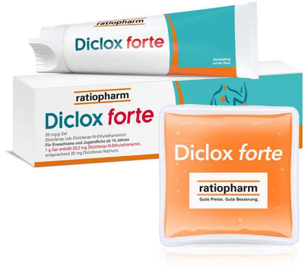 Diclox forte Ratiopharm Gel 150 g + gratis Kalt-Warm Kompresse
