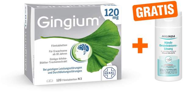 Gingium 120 mg 120 Filmtabletten + gratis Milinda Händedesinfektionslösung 50 ml