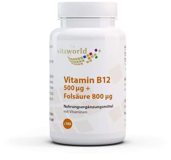 Vitamin B12 500 µg + Folsäure 800 µg 180 Tabletten
