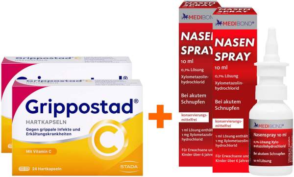 Bundle Grippostad C 24 Kapseln + Nasenspray Medibond 10 ml 0,1% Lösung Xylometazolin