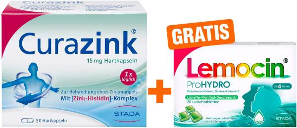 Curazink 50 Kapseln + gratis Lemocin ProHydro 20 Lutschtabletten