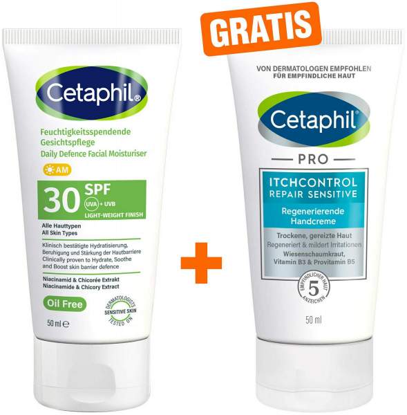 Cetaphil Feuchtigkeitsspendende Gesichtspflege LSF30 50 ml + gratis Cetaphil Pro Itch Control Repair Handcreme 50 ml