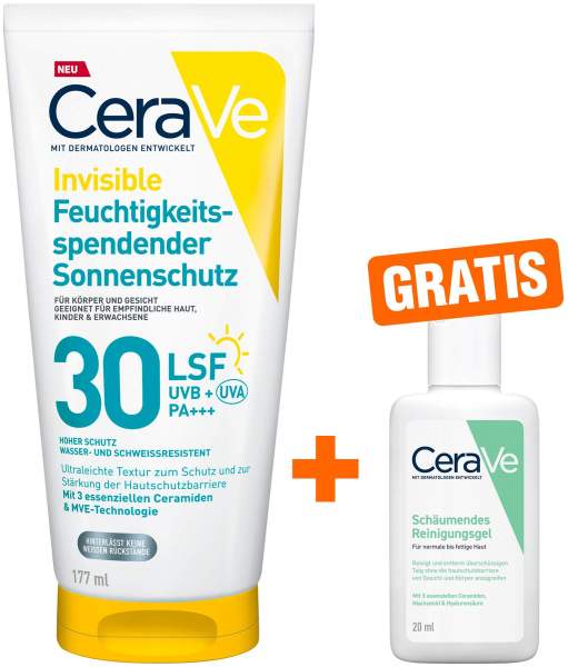 CeraVe Feuchtigkeitsspendender Sonenschutz LSF 30 177 ml + gratis CeraVe Reinigungslotion 20 ml