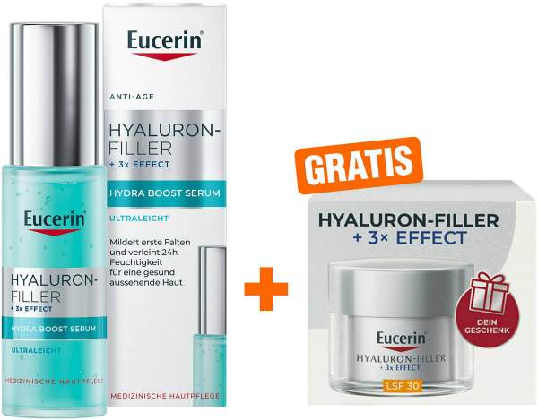 Eucerin Hyaluron-Filler Hydra Boost Serum 30 ml + gratis Hyaluron Filler XMas Tagespflege LSF30 20 ml