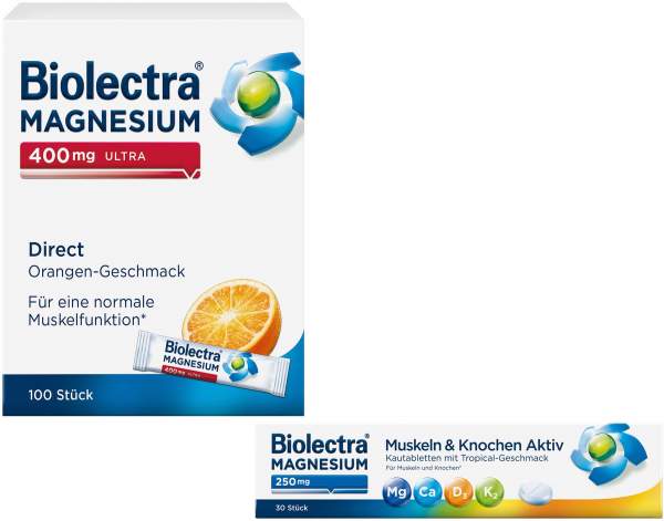 Biolectra Magnesium 400 mg ultra Direct Orangengeschmack 100 Pellets + gratis Magnesium 250 mg 30 Kautabletten