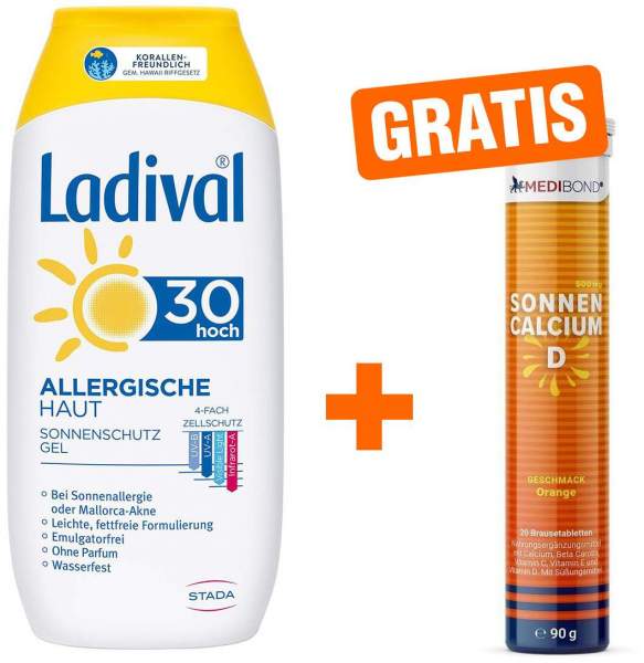 Ladival Allerg.Haut LSF30 Gel 200 ml + gratis Medibond Sonnencalcium D 20 Brausetabletten