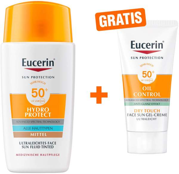 Eucerin Sun Hydro Protect Tinted mittel 50 ml + gratis Sun Gel-Creme Oil Control 20 ml