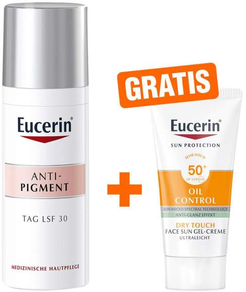 Eucerin Anti-Pigment Tagespflege LSF30 50 ml Creme + gratis Sun Gel-Creme Oil Control 20 ml