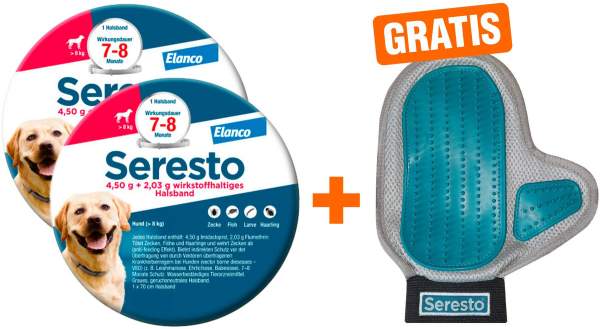 Seresto Halsband für große Hunde 2 x 1 Stück + gratis Pflegehandschuh 1 Stück