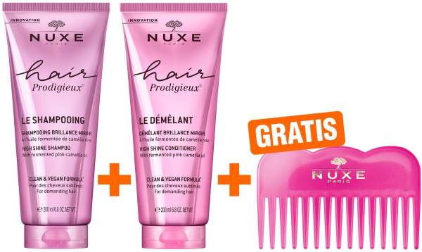 NUXE Hair Prodigieux Glanz-Shampoo 200 ml + NUXE Hair Prodigieux Glanz-Conditioner 200 ml + gratis Kamm 1 Stück