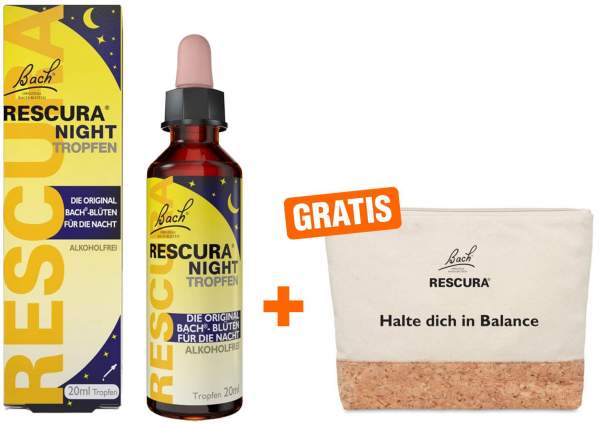 Bach Original Rescura Night alkoholfrei 20 ml Tropfen + gratis Beauty Bag