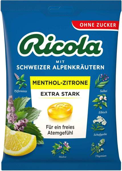 Ricola Menthol-Zitrone Extra Stark - Schweizer Hustenbonobon zuckerfrei 75g C