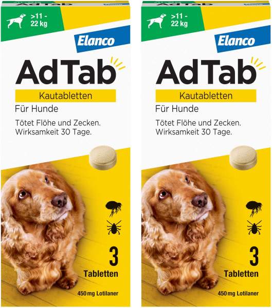 AdTab 450 mg für große Hunde (11-22 kg) 2 x 3 Kautabletten